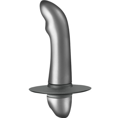 Vibrador prateado com base circular preta