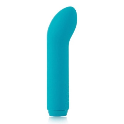 Vibrador azul turquesa com ponta curva e base achatada