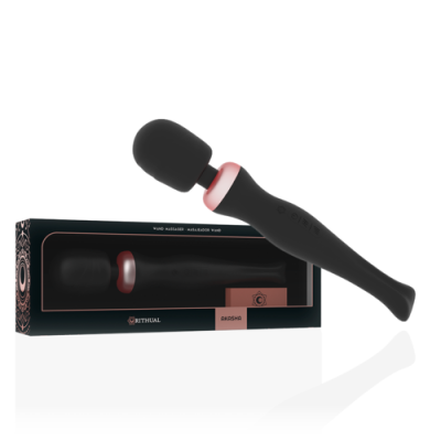 Vibrador massajador Wand preto e rosa com embalagem preta e dourada