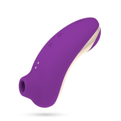 Dispositivo eletrônico roxo e branco com orifício e botões táteis