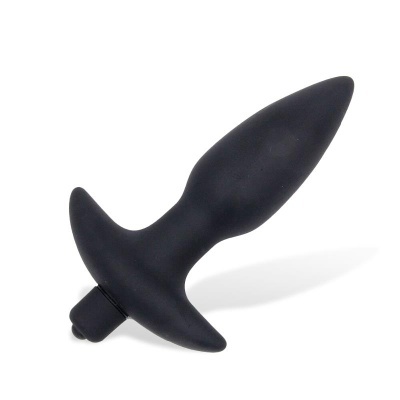 Plug anal preto de silicone com base e vibrador