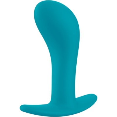 Produto azul turquesa em silicone com formato curvo e base alargada