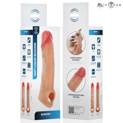 Embalagem de capa para pénis de silicone suave cor pele com textura realista e material flexível.