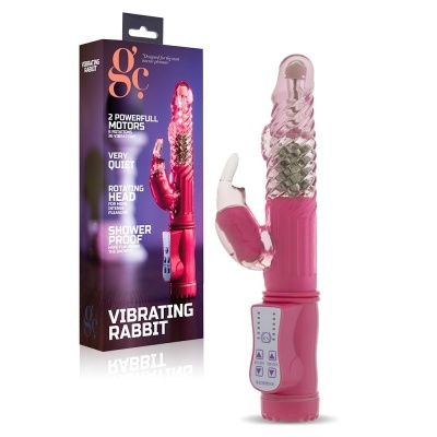 Vibrador rosa translúcido com embalagem colorida