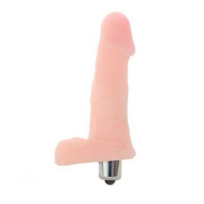 Vibrador rosa claro em forma de pénis com base metálica