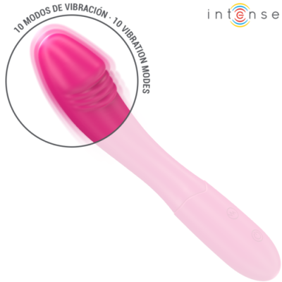 Vibrador rosa com pontas texturizadas e indicação de 10 modos de vibração
