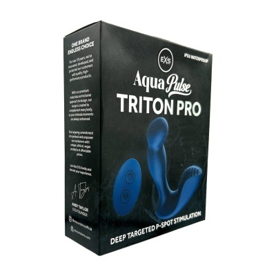 Embalagem de produto Aqua Pulse TRITON PRO com vibrador azul e comando remoto