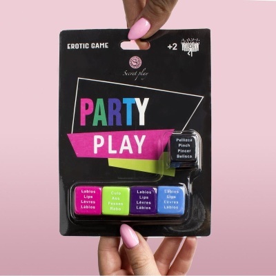 Jogo erótico PARTY PLAY com dados coloridos e embalagem preta