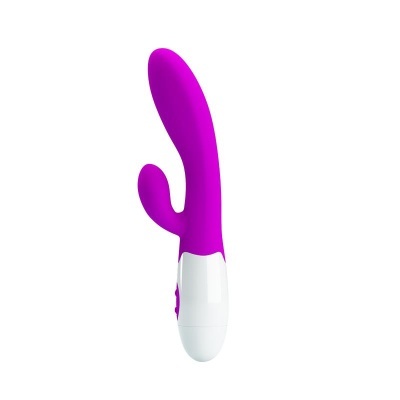 vibrador roxo e branco com duas pontas distintas e acabamento liso