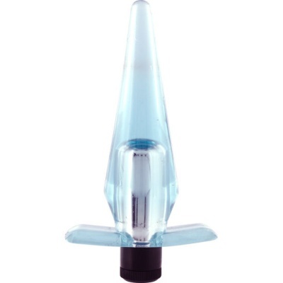 Plug anal de vidro transparente com base preta e forma cónica