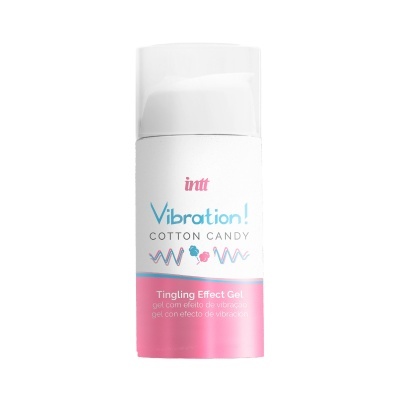 Frasco branco com tampa transparente e rótulo colorido de gel vibratório