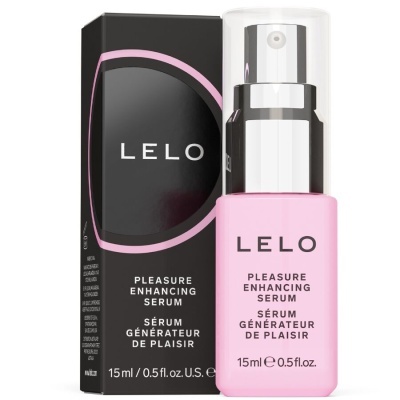 Serum LELO rosa com embalagem preta e rosa para aumento do prazer