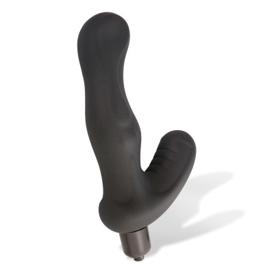 vibrador preto anatómico com base metálica