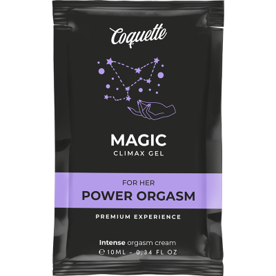 Embalagem preta com detalhes lilás de creme de orgasmo intenso