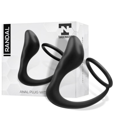 Plug anal preto ergonómico em silicone com embalagem branca com padrão hexagonal