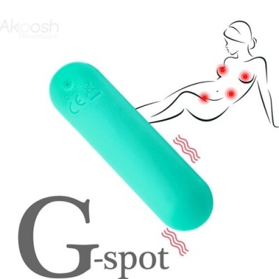 Vibrador verde com desenho de corpo feminino e texto G-spot