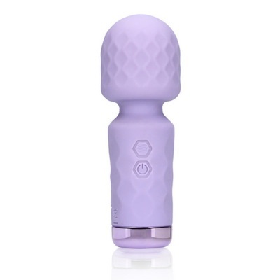Vibrador lilás texturizado com botões hexagonais e base prateada