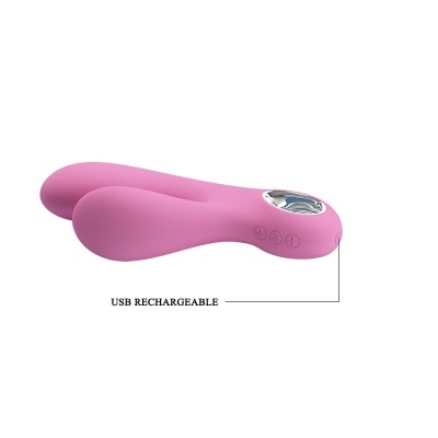 Vibrador cor-de-rosa em silicone com botões e indicação USB RECHARGEABLE