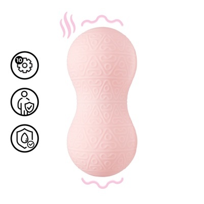 Produto rosado com textura triangular e ícones pretos ao lado