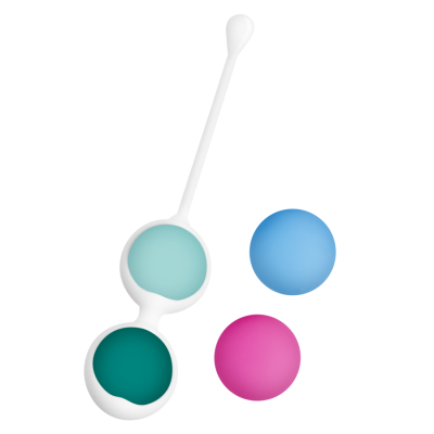 Conjunto de bolas Ben Wa de silicone azul claro e verde escuro com bolas soltas azul e rosa