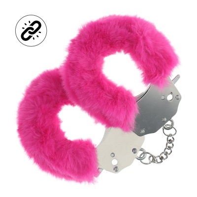 algemas metálicas com pelúcia rosa