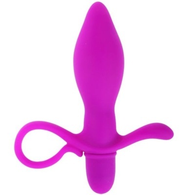 Plug anal de silicone roxo com alça e base curva