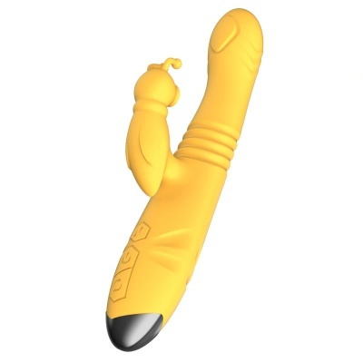 Vibrador amarelo com design anatómico e botões embutidos
