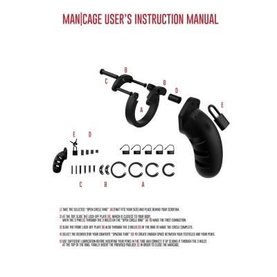 Manual de instruções do MAN|CAGE com peças numeradas e texto explicativo