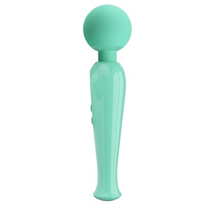 Massageador portátil verde água com forma ergonómica e cabeça esférica