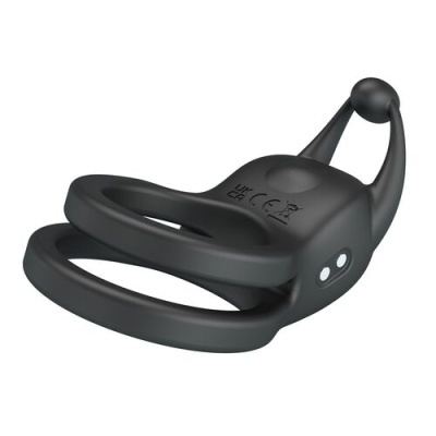 Anel peniano preto de silicone com duas argolas e botão esférico