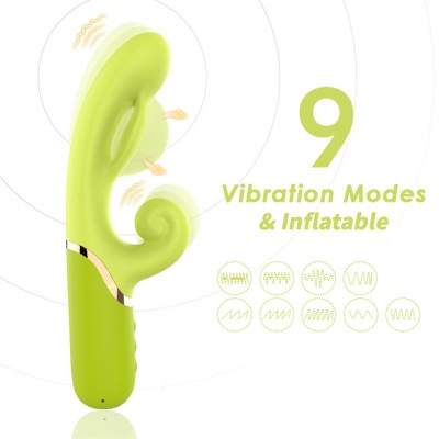 Vibrador verde com 9 modos de vibração e função inflável