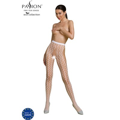 Leggings de rede branca com padrão geométrico e texto da marca