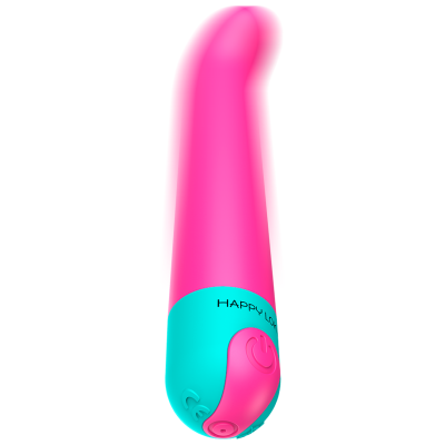 Vibrador rosa com base azul e botão