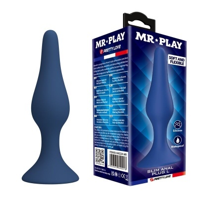 Plug anal azul em silicone com embalagem azul