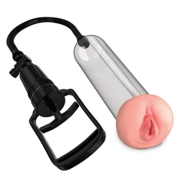 Bomba de vácuo masculina com corpo transparente e base cor de pele