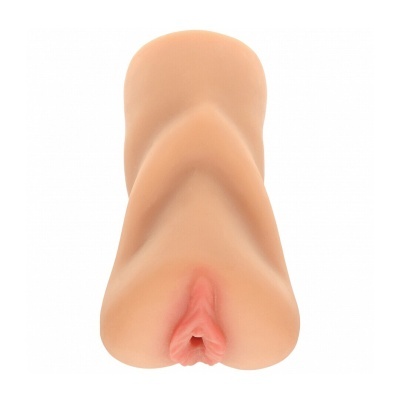 Masturbador masculino de silicone cor pele clara com abertura rosada.