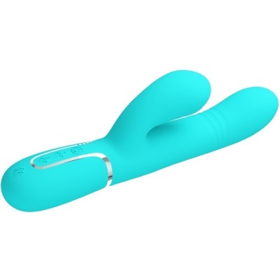 Vibrador de silicone azul claro com design anatómico e controlo tátil