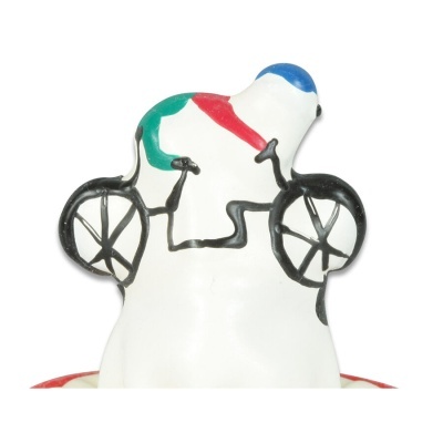 Figura decorativa em cerâmica de ciclista a pedalar bicicleta