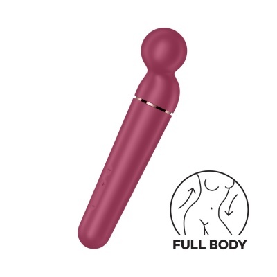 Vibrador vermelho vinho com botão e ícone de corpo feminino com texto FULL BODY