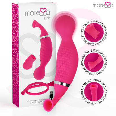 Produto rosa para estimulação sexual com embalagem e várias ponteiras