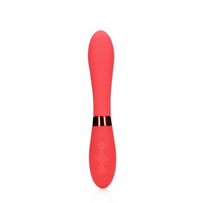 Vibrador rosa com detalhes dourados e botões no punho