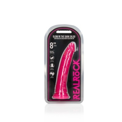 Dildo rosa com ventosa em embalagem preta com texto