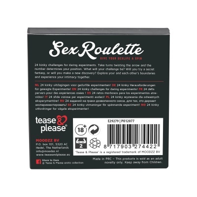 Embalagem preta do jogo Sex Roulette com texto e logótipos