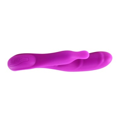 Vibrador rosa em silicone com design curvo e botão de controlo