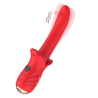 Vibrador vermelho com base curva e quatro botões