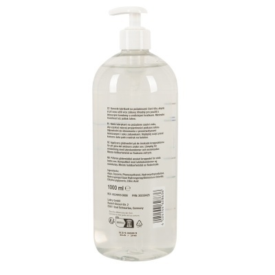 Frasco transparente com doseador branco de lubrificante líquido