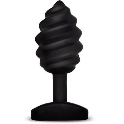 Plug anal preto com textura espiralada e base larga
