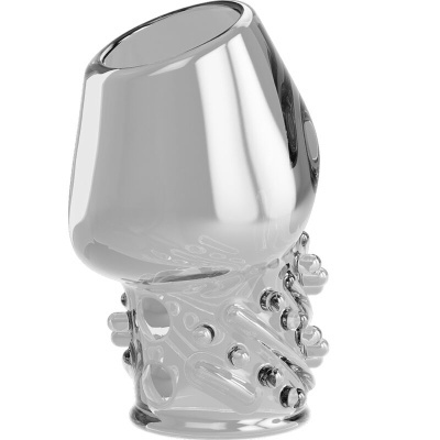 Taça em vidro transparente com base decorada e texturas variadas