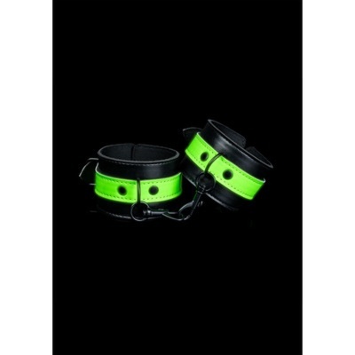 Par de algemas de pulso em couro preto com faixa verde fluorescente