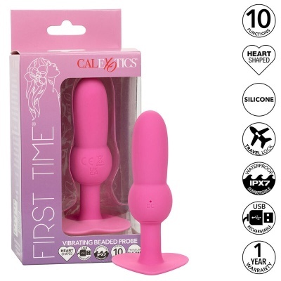 Plug vibratório rosa em silicone em embalagem rosa
